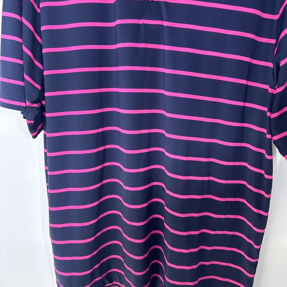 FootJoy Mens Large ProDry Golf Polo Shirt Navy Pink Striped Honeybrook Golf Club